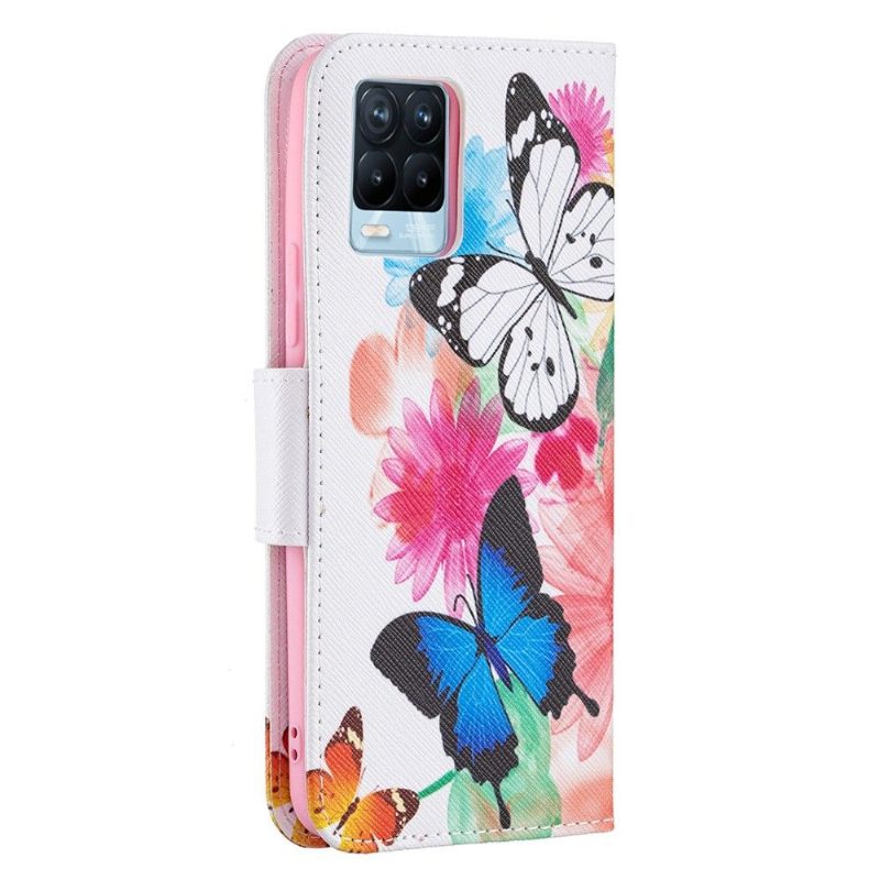 Θήκη Flip Realme 8 / 8 Pro Πεταλούδες Και Πολύχρωμα Λουλούδια