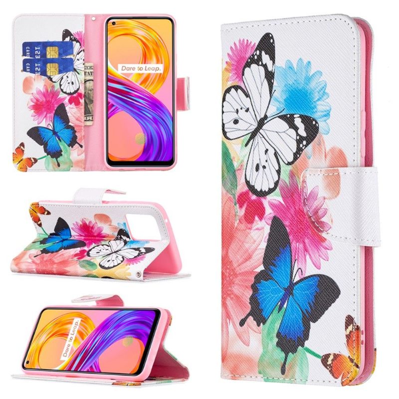 Θήκη Flip Realme 8 / 8 Pro Πεταλούδες Και Πολύχρωμα Λουλούδια