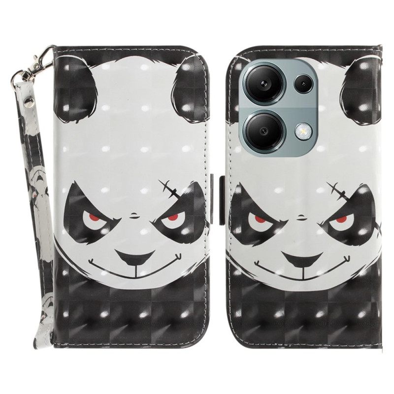 Δερματινη Θηκη Xiaomi Redmi Note 13 Pro 4g Angry Panda Με Λουράκι Σιλικόνης