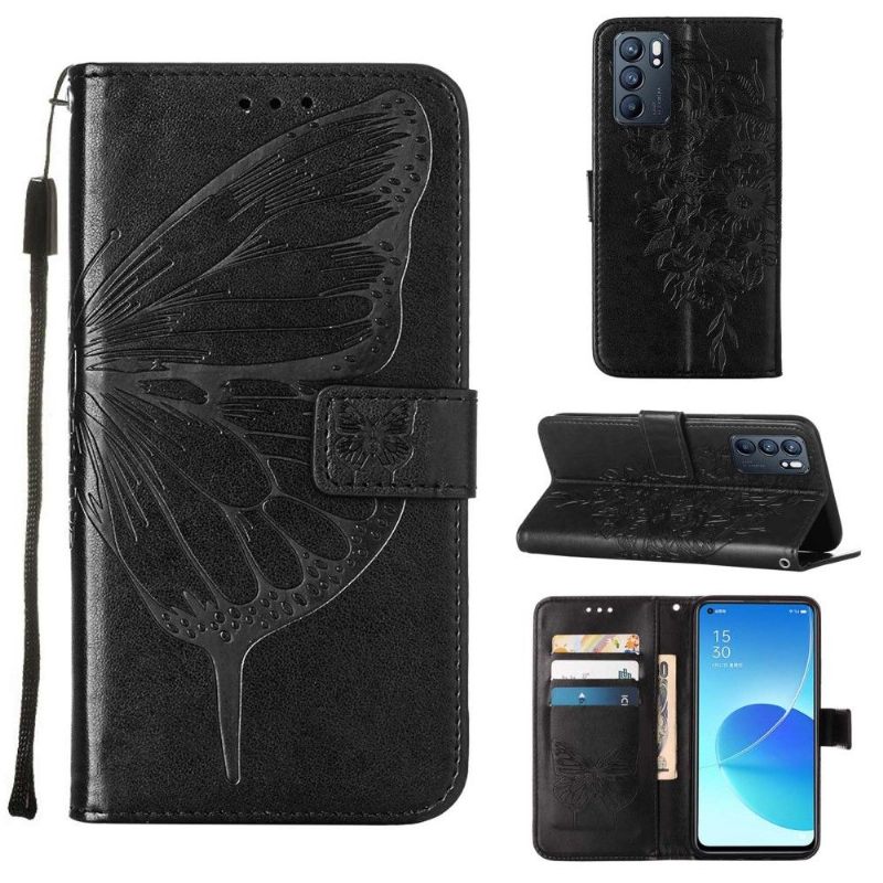 δερματινη θηκη Oppo Reno 6 5G Κάτοχος Κάρτας Butterfly Flower