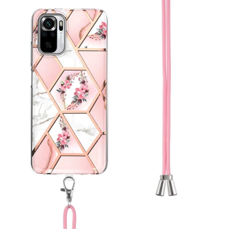 θηκη κινητου Xiaomi Redmi Note 10 4G / Note 10S με κορδονι Marble And Flower Crown