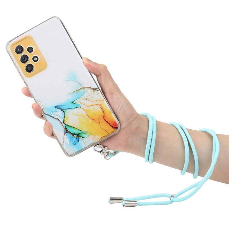 Θήκη Samsung Galaxy A72 4G / A72 5G Μάρμαρο Με Κορδόνι Ιμάντας Ώμου