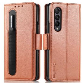 Κάλυμμα Samsung Galaxy Z Fold 4 Υποδοχή Στυλό Litchi Caseneo Faux Leather