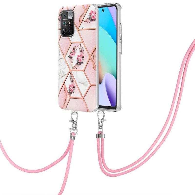 θηκη κινητου Xiaomi Redmi 10 με κορδονι Marble And Flower Crown