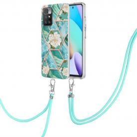 Θήκη Xiaomi Redmi 10 με κορδονι Μάρμαρα Και Λευκά Λουλούδια