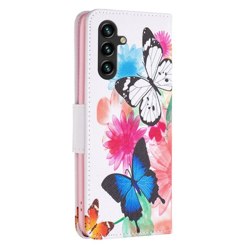 Δερματινη Θηκη Samsung Galaxy A16 5g Δύο Πεταλούδες Ακουαρέλας