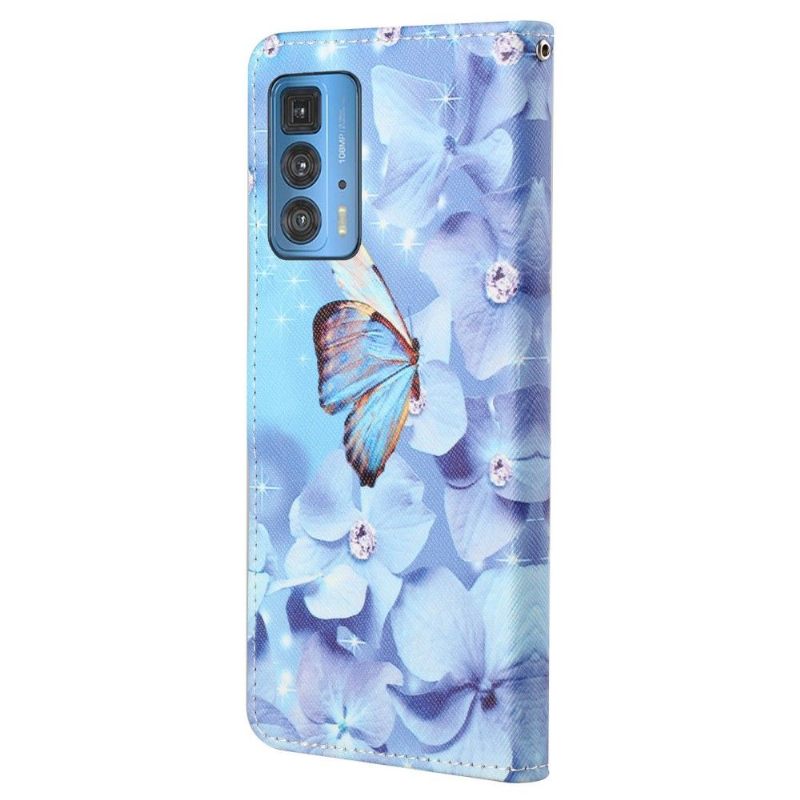 Κάλυμμα Motorola Edge 20 Pro Πεταλούδα Και Μπλε Λουλούδια