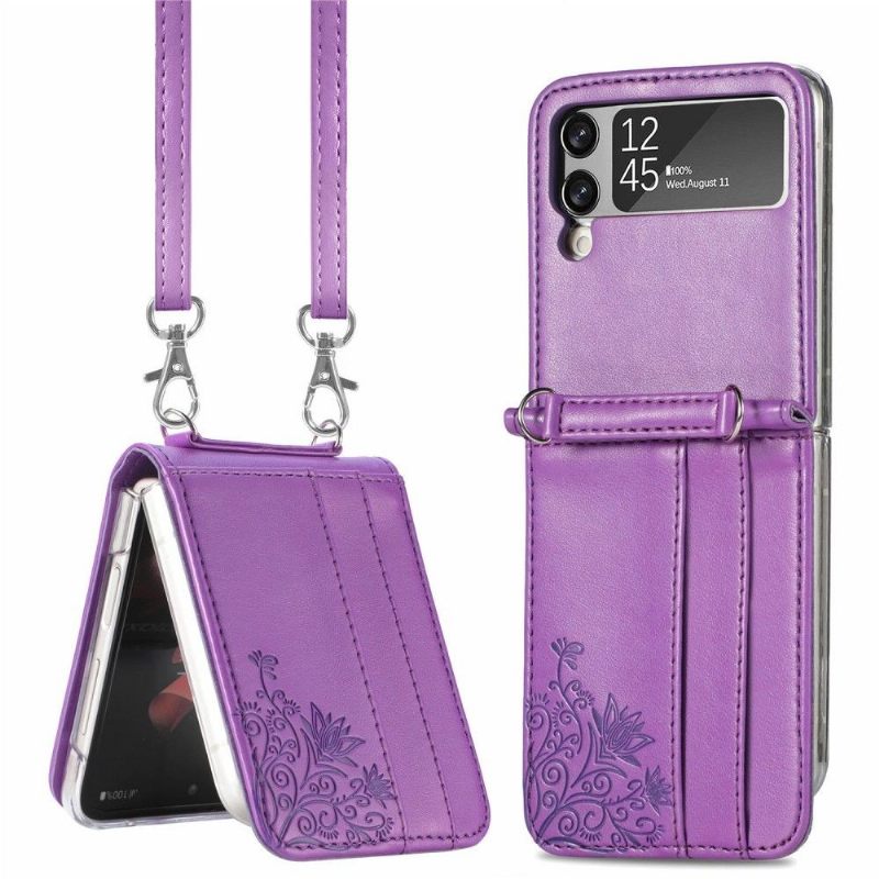 Θήκη Samsung Galaxy Z Flip 3 5G με κορδονι Κάτοχος Κάρτας Λουλούδια