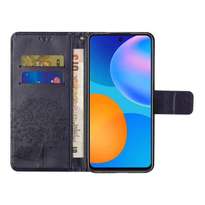 Δερματινη Θηκη Xiaomi Redmi Note 13 4g Δέντρο Και Κουκουβάγιες Με Λουρί