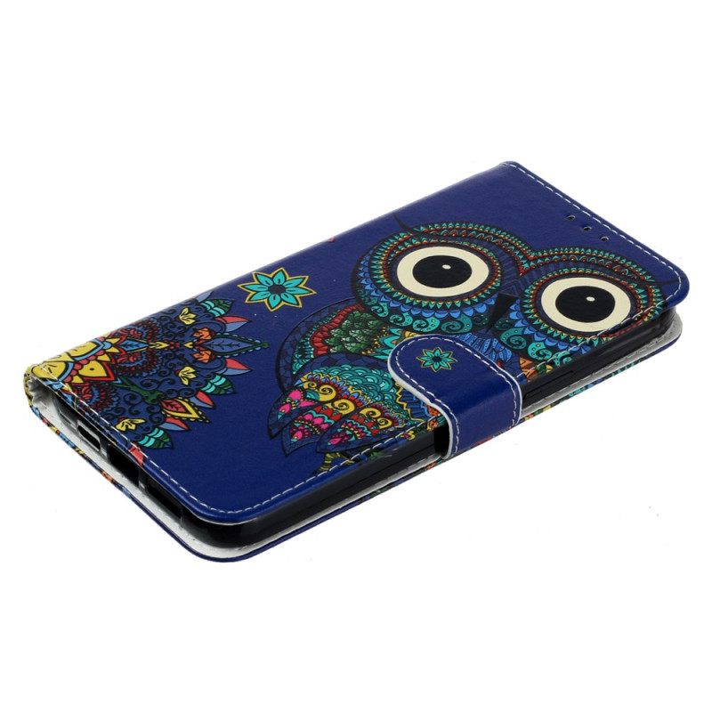 Δερματινη Θηκη iPhone 16 Pro Μπλε Κουκουβάγια Με Λουράκι