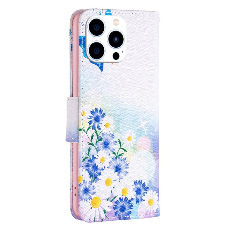 Δερματινη Θηκη iPhone 16 Pro Πεταλούδες Με Ακουαρέλα