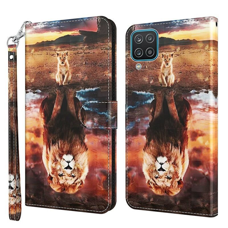 Κάλυμμα Samsung Galaxy M12 / A12 Light Spot Lion Με Κορδόνι